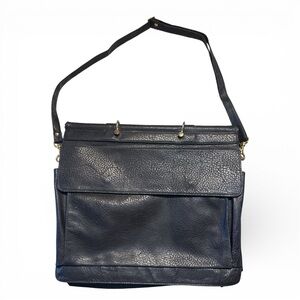 Men's Navy Leather Messenger Bag with Adjustable Strap